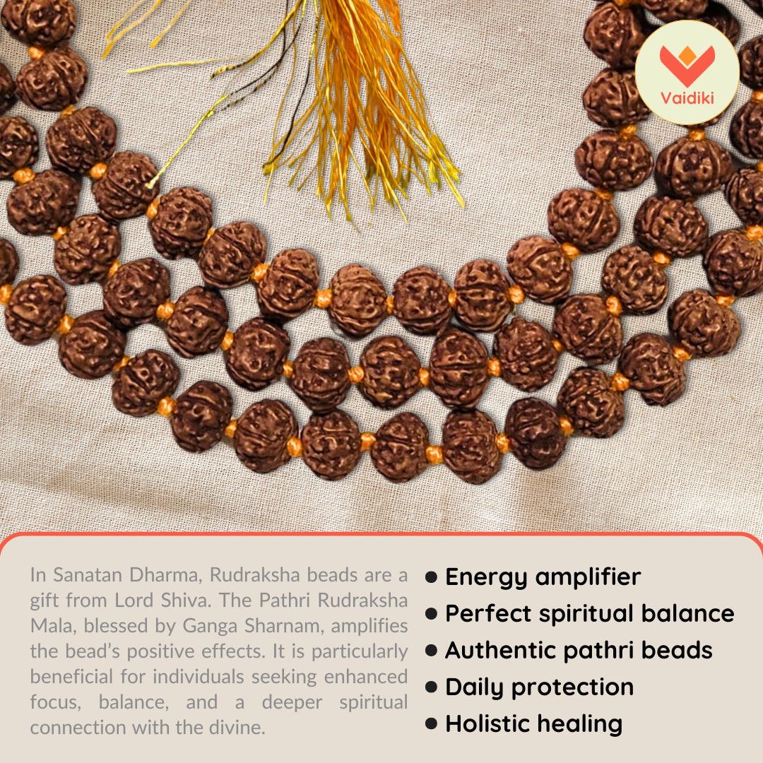 Certified Original Premium Pathri Rudraksha Mala (108+1 Beads) For Spiritual Growth with Certificate of Authenticity