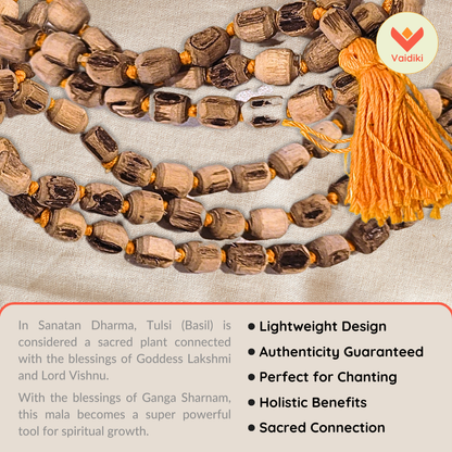 Certified Original Tulsi Japa Mala (108+1 Beads) with Certificate of Authenticity For Meditation And Mantra Chanting