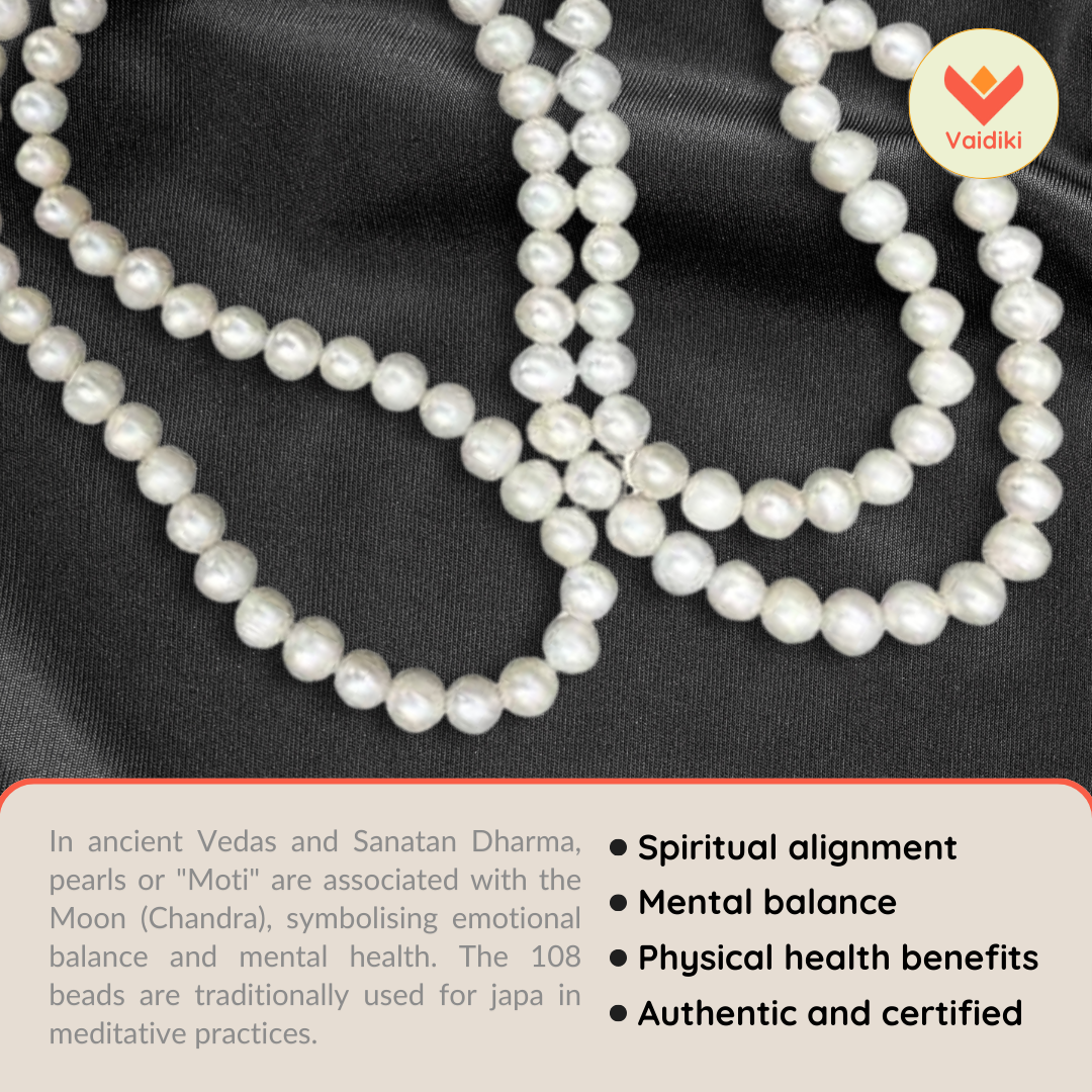 Certified Original Genuine Moti Mala – 108 Beads, 5 mm Size To Elevate Spiritual Journey with Certificate of Authenticity