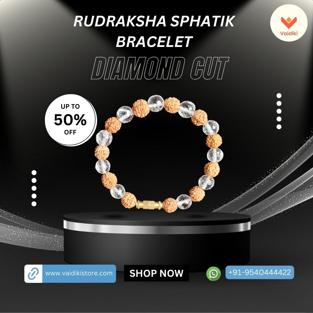 Rudraksha Pathri & Crystal (Sphatik) Diamond-Cut Bracelet For Meditation