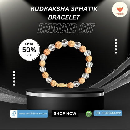 Rudraksha Pathri & Crystal (Sphatik) Diamond-Cut Bracelet For Meditation