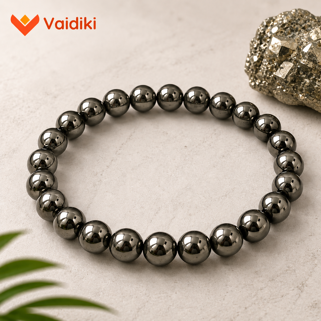 Black Raw Pyrite Bracelet | Natural Pyrite Crystal Bracelet for Men & Women (8 mm Beads)