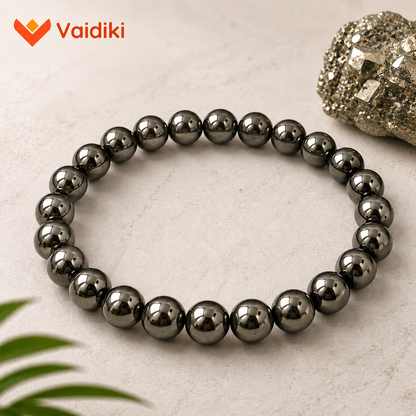 Black Raw Pyrite Bracelet | Natural Pyrite Crystal Bracelet for Men & Women (8 mm Beads)
